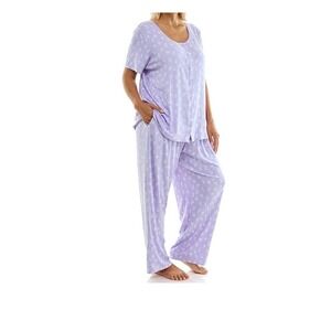 Croft & Barrow Pajama Set Women 2X Purple Floral Button Front Pointelle Knit NEW
